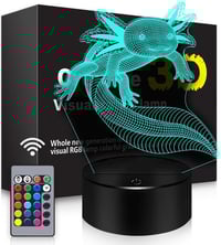 Image 1 of 3D Axolotl Night Light - 3D Illusion Lamp - 16 Colors Changing with Remote Control
