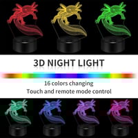 Image 2 of 3D Axolotl Night Light - 3D Illusion Lamp - 16 Colors Changing with Remote Control