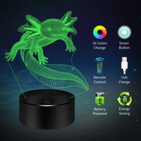 Image 4 of 3D Axolotl Night Light - 3D Illusion Lamp - 16 Colors Changing with Remote Control