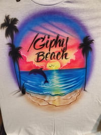 Image of Personalized Airbrush Beach/Dolphin Scene T-Shirt