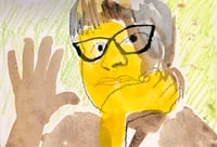 Original portrait: yellow face with open hand