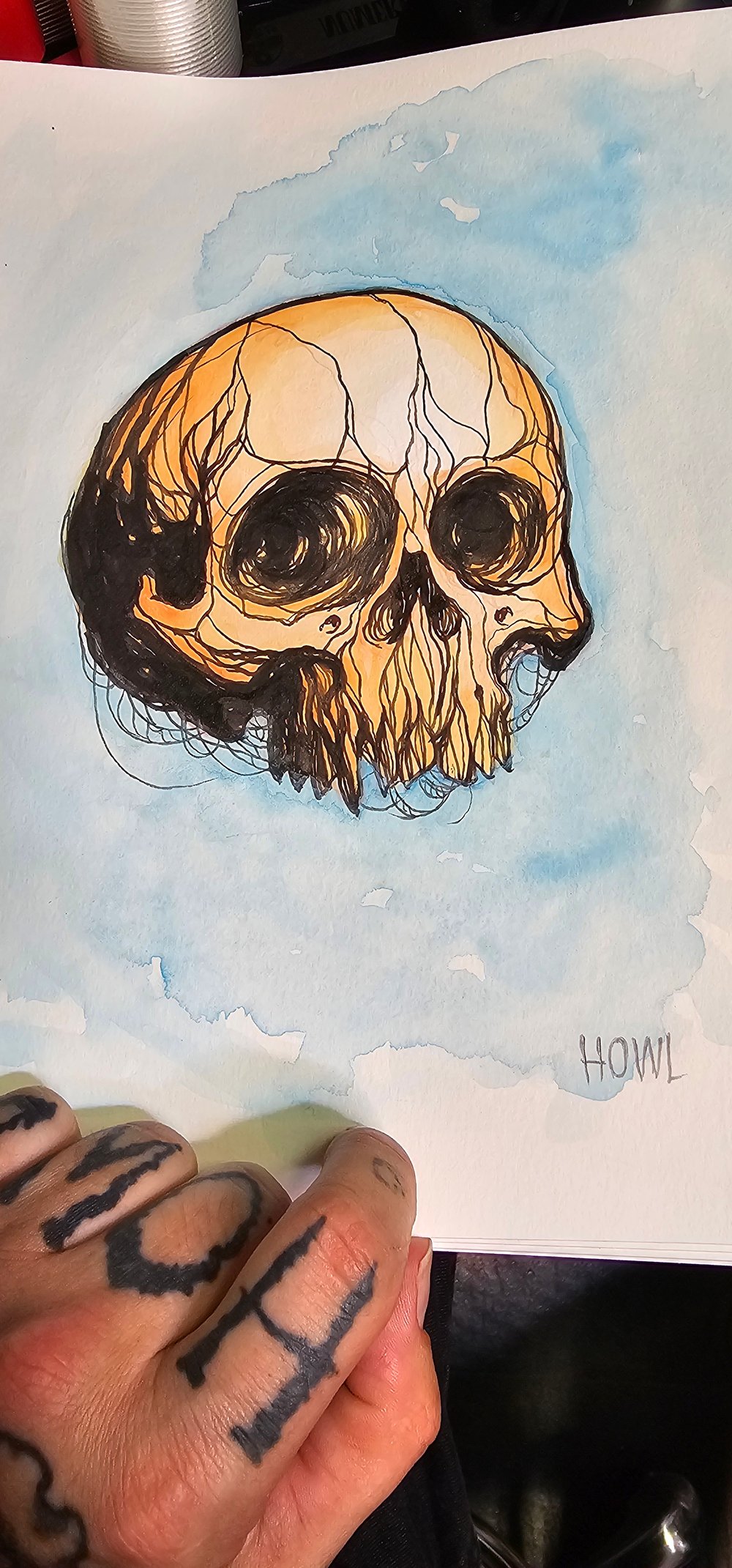 Image of Original watercolor skull #1