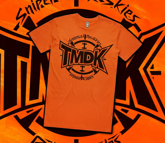 Image of TMDK x Sniper of the Skies Orange Colour Flip T-Shirt