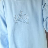 Image 2 of  Embroidered butterfly crew neck blue sweatshirt