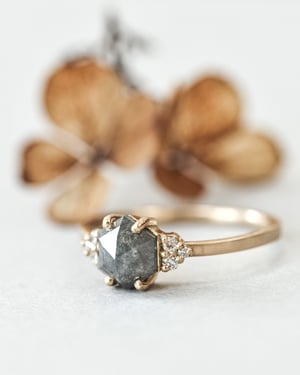 Image of 18ct yellow gold Hexagonal rose-cut dark grey diamond ring (IOW222)
