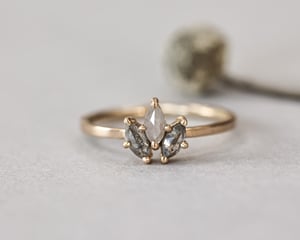Image of 18ct yellow gold marquise cut 'salt and pepper' rose-cut diamond ring (IOW221)