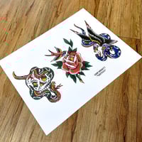 SKULL, EAGLE, ROSE print