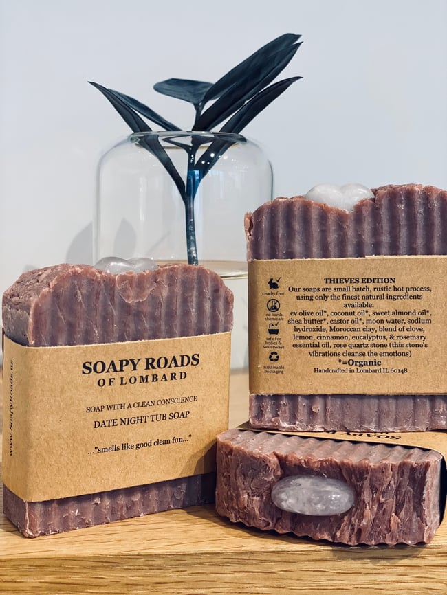 Date Night Tub Soap (lavender, lemon & eucalyptus - with heart shaped amethyst gemstone)