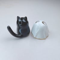 Image 5 of Black Kitty With Ghost Mask Ceramic Figurine (tiny Hole For Flower)