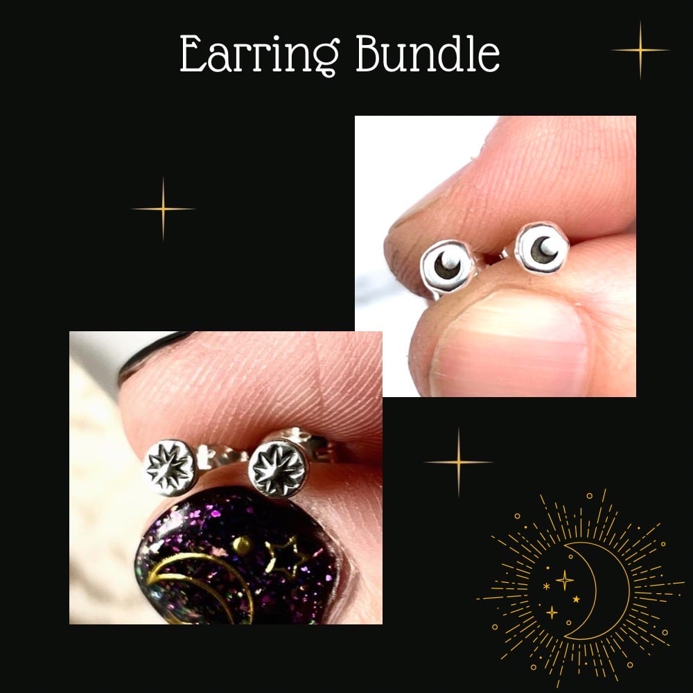 Two Pairs Of Handmade Studs - Star And Crescent Moon Studs Sterling Silver 925