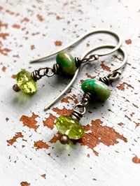 Image 4 of peridot and turquoise dangle earrings