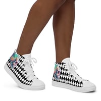 Image 1 of Goth/Punk Inspired Black and White With Neon Watercolor Skull Women’s High Top Canvas Shoes