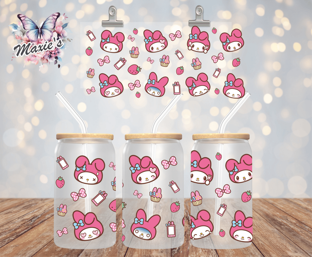 Image of Cutest Pink Bunny Emoji Graphic Design 16oz. UVDTF Cup Wrap 