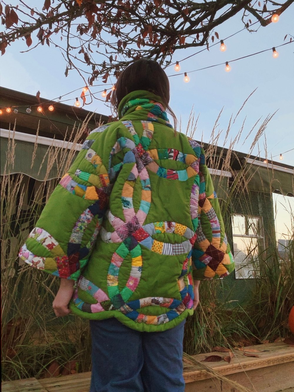 Image of Quilt Wrap Tie Coat — Green Wedding Ring 