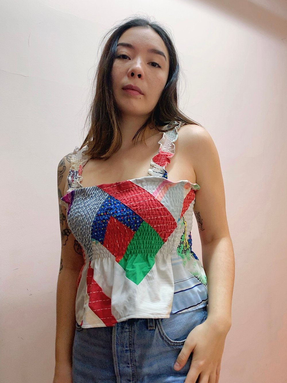 Image of Shirred Ruffle Top — Patchwork Quilt