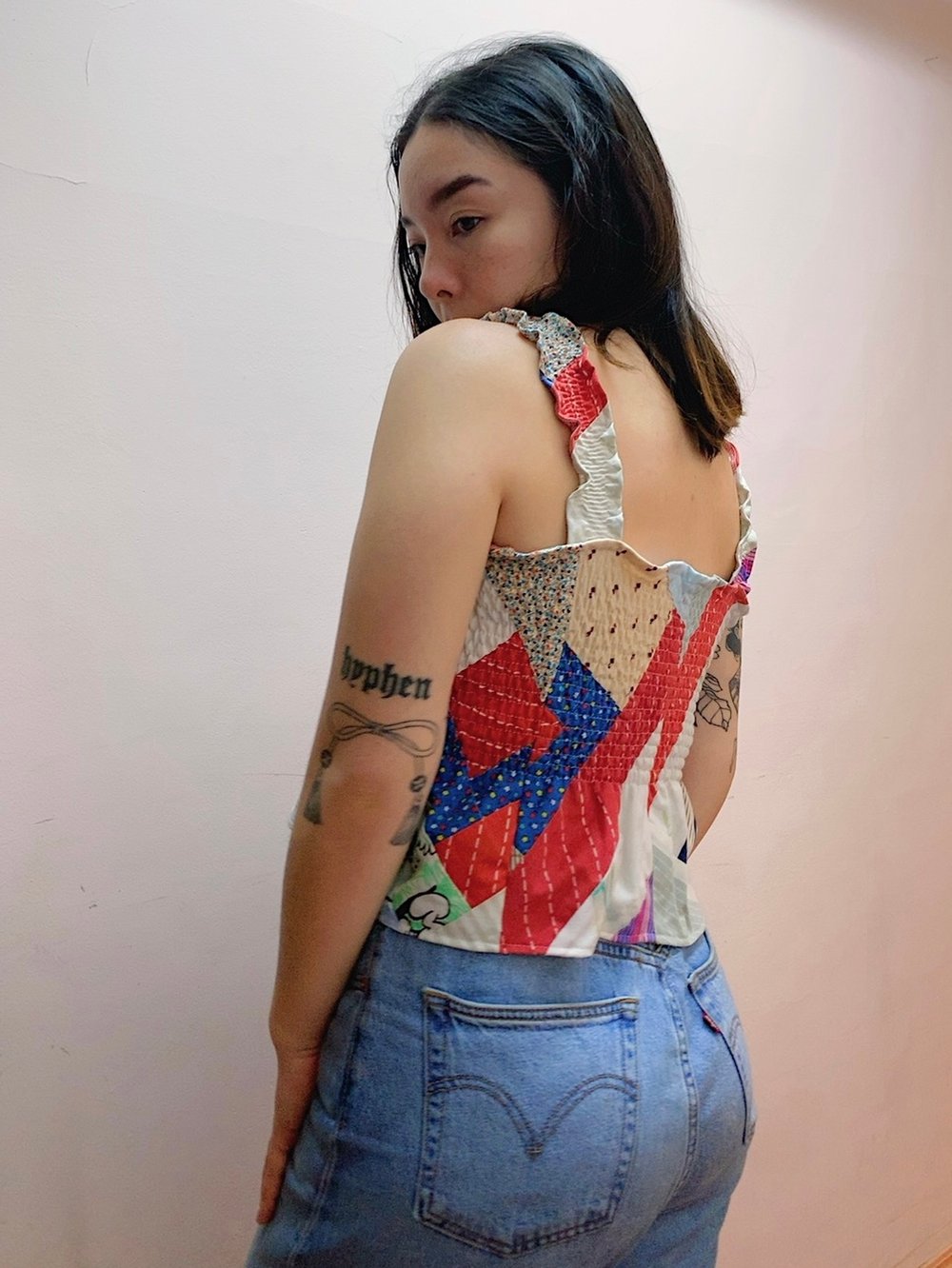 Image of Shirred Ruffle Top — Patchwork Quilt