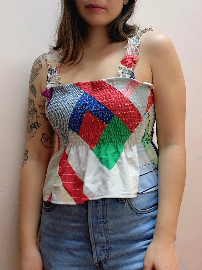 Image of Shirred Ruffle Top — Patchwork Quilt