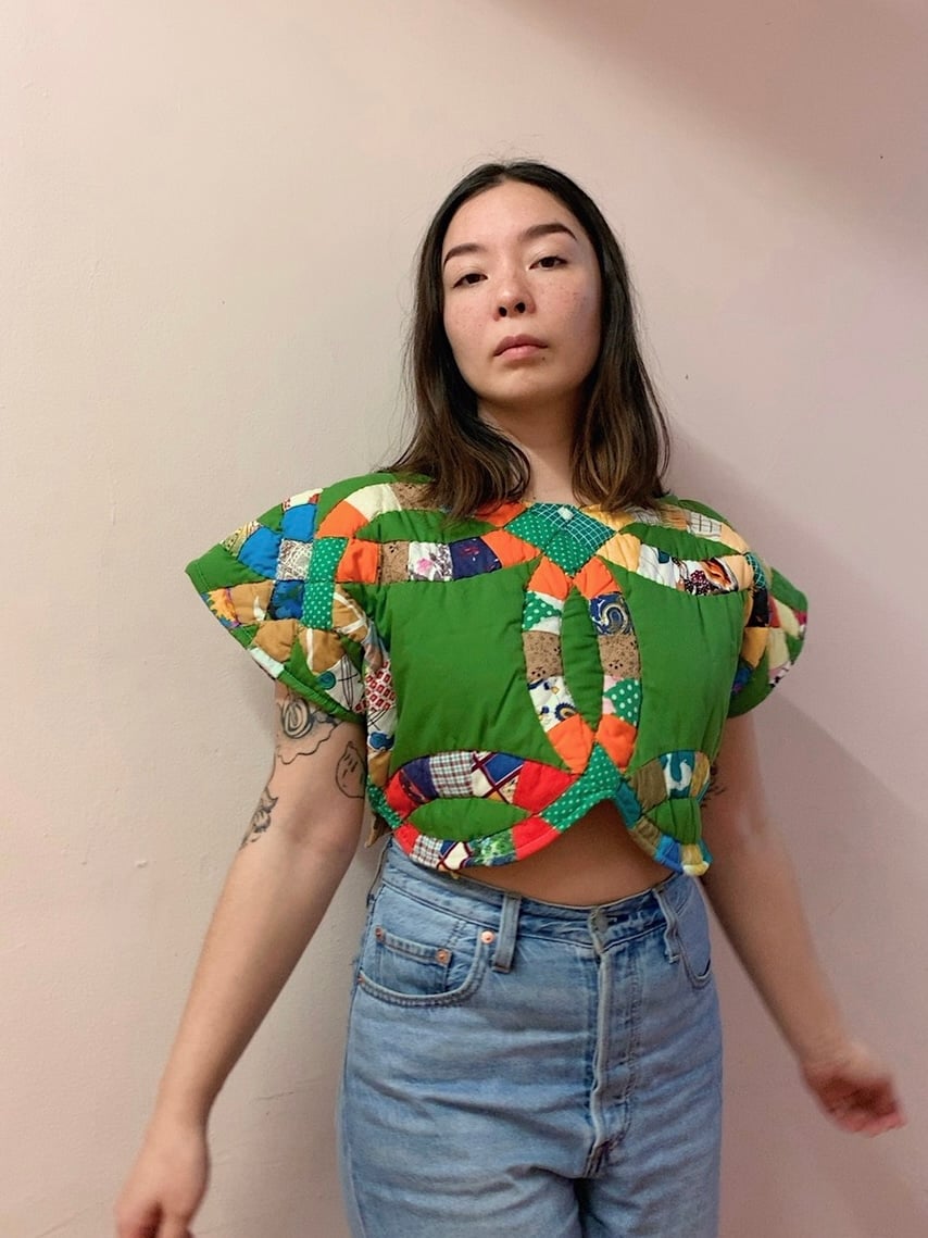Image of Quilted Crop Top — Green Double Wedding Ring