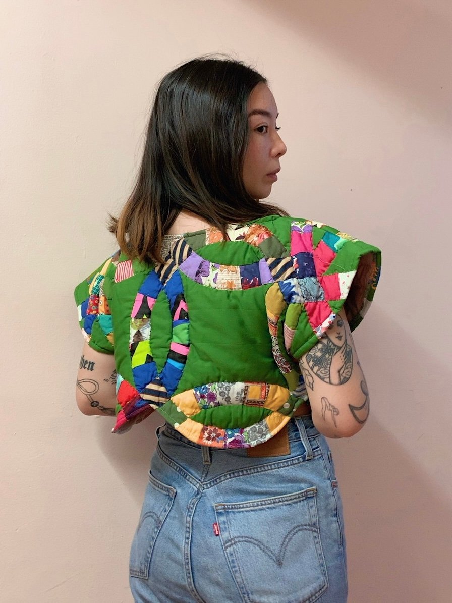 Image of Quilted Crop Top — Green Double Wedding Ring 