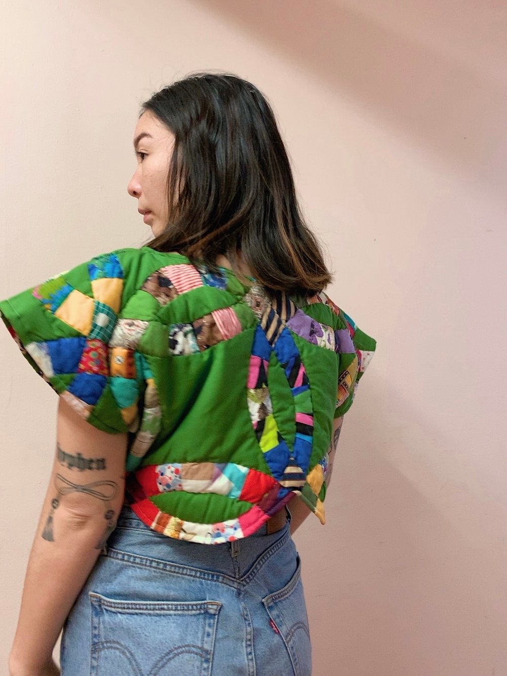 Image of Quilted Crop Top — Green Double Wedding Ring 