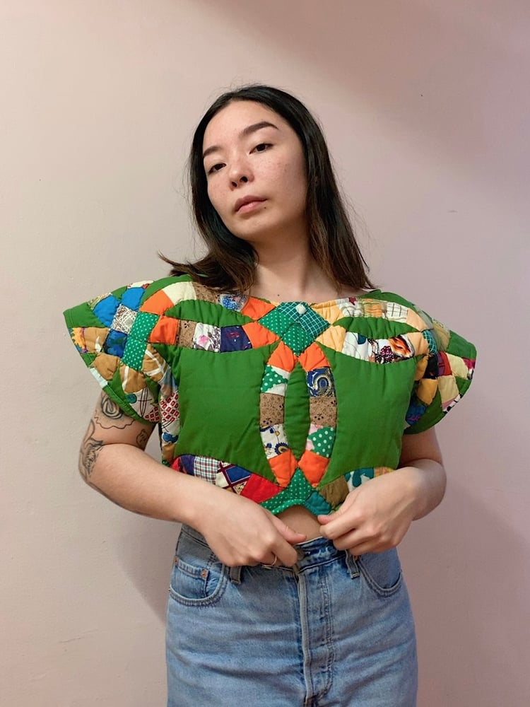 Image of Quilted Crop Top — Green Double Wedding Ring