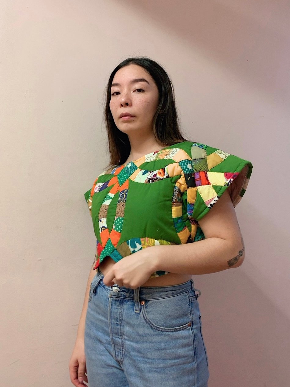 Image of Quilted Crop Top — Green Double Wedding Ring