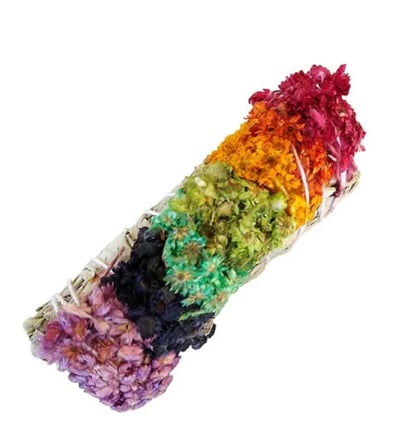 Image of White Sage Smudge Stick With 7 Chakra Flowers