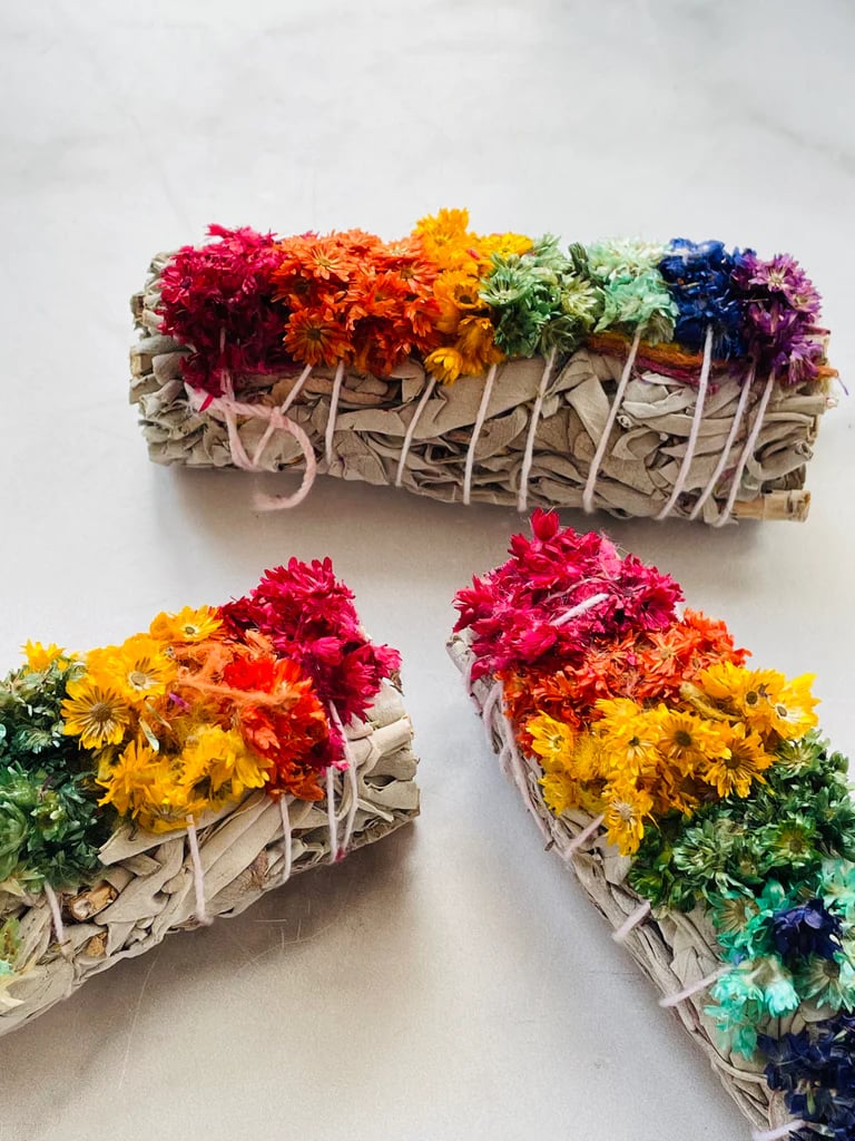 Image of White Sage Smudge Stick With 7 Chakra Flowers
