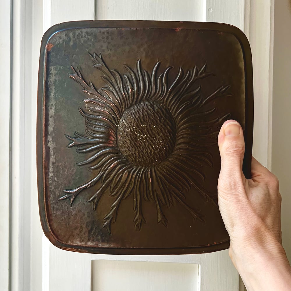 Image of Large Push Pull Door Handle with Sunflower Design, 20th Century
