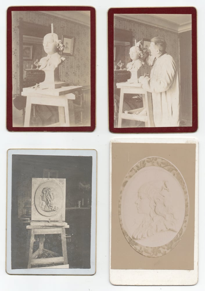 Image of Anonyme: sculptor with his works, ca. 1920