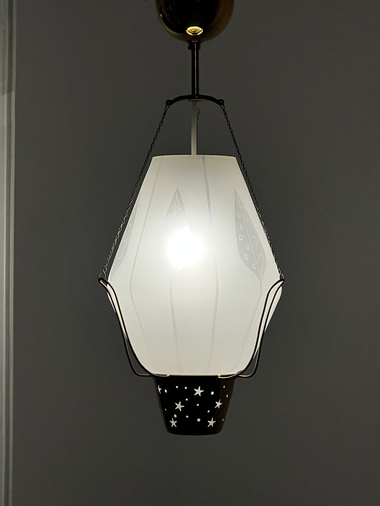 Image of Swedish Pendant Light with Etched Glass and Star Detail