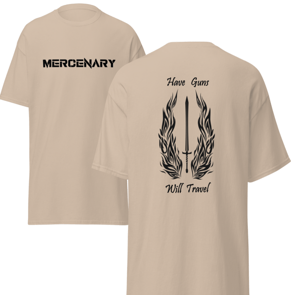 Image of Have Guns, Will Travel- Sword and Fire Wings - Black Lettering