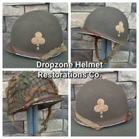 Image 2 of WWII M1 101st Airborne Division 327th GIR Helmet & MSA Liner. RARE Schlueter Fixed bale Front Seam.