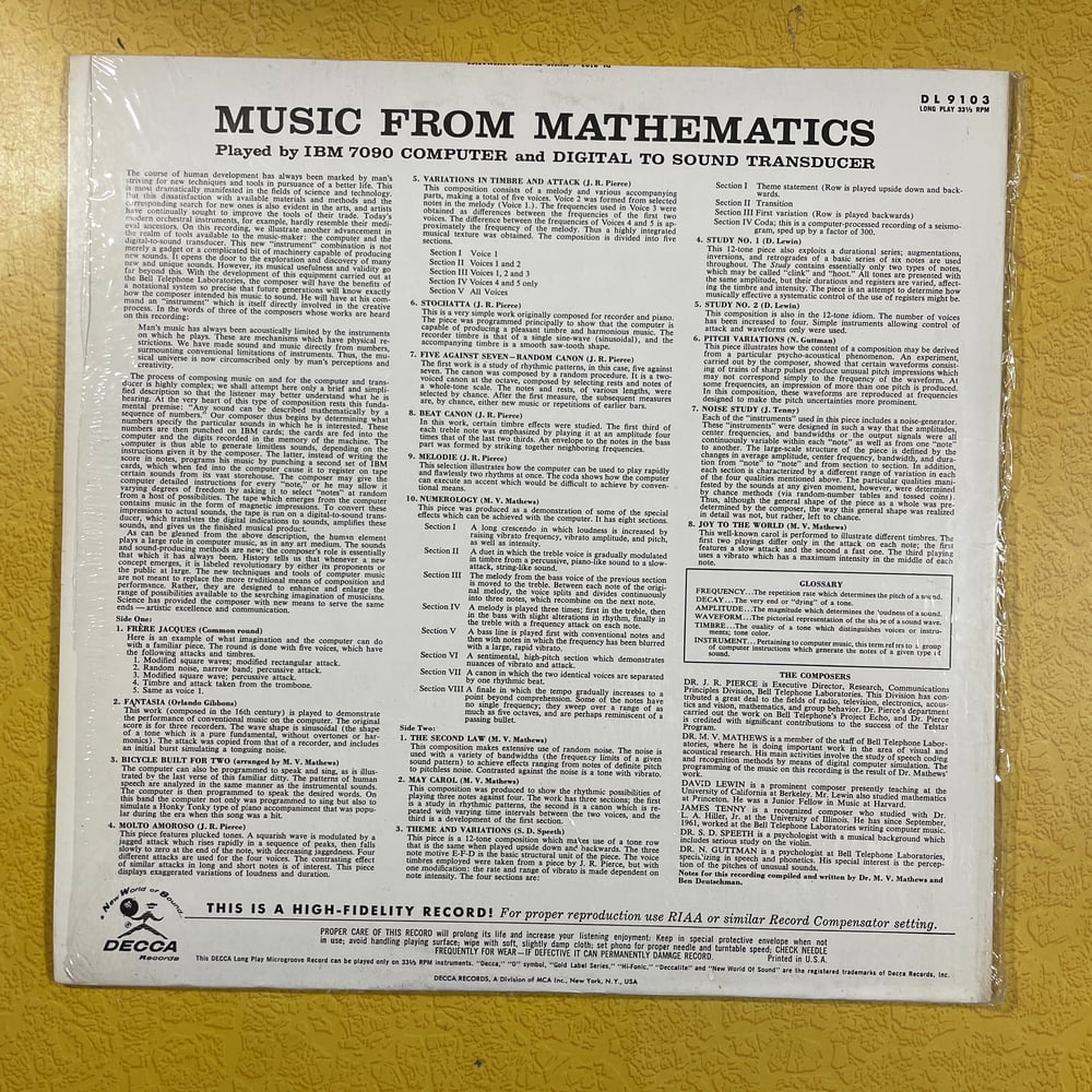 LP: Music From Mathematics- Various Artists (Played by IBM 7090) DL 9103 Electronic, Experimental