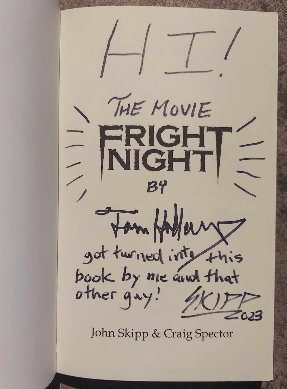 Fright Night: The Novelization, by John Skip & Craig Spector - SIGNED by Tom Holland & Skipp