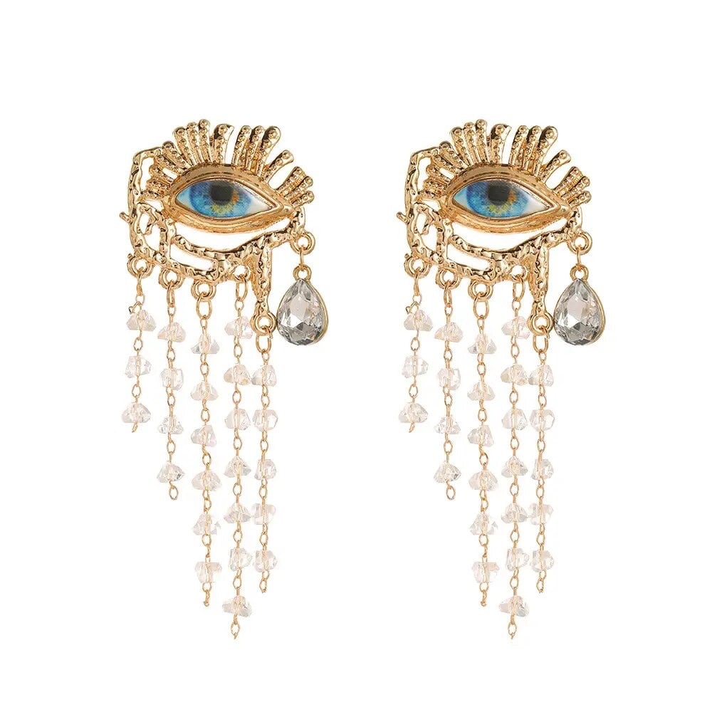 Image of Devil's Eye Crystal Dangle Statement Earrings