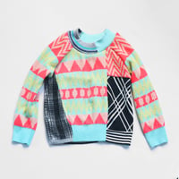 Image 2 of neon chevron plaid colorful happy patchwork 5T courtneycourtney long sleeve raglan sweater