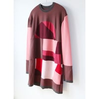 Image 2 of reds waffle thermal knit mix patchwork adult XL extra large longsleeves courtneycourtney tunic dress