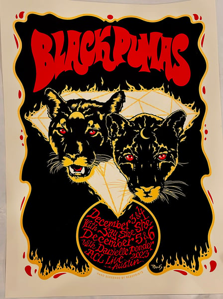Image of Black Pumas gig poster, Austin 2023