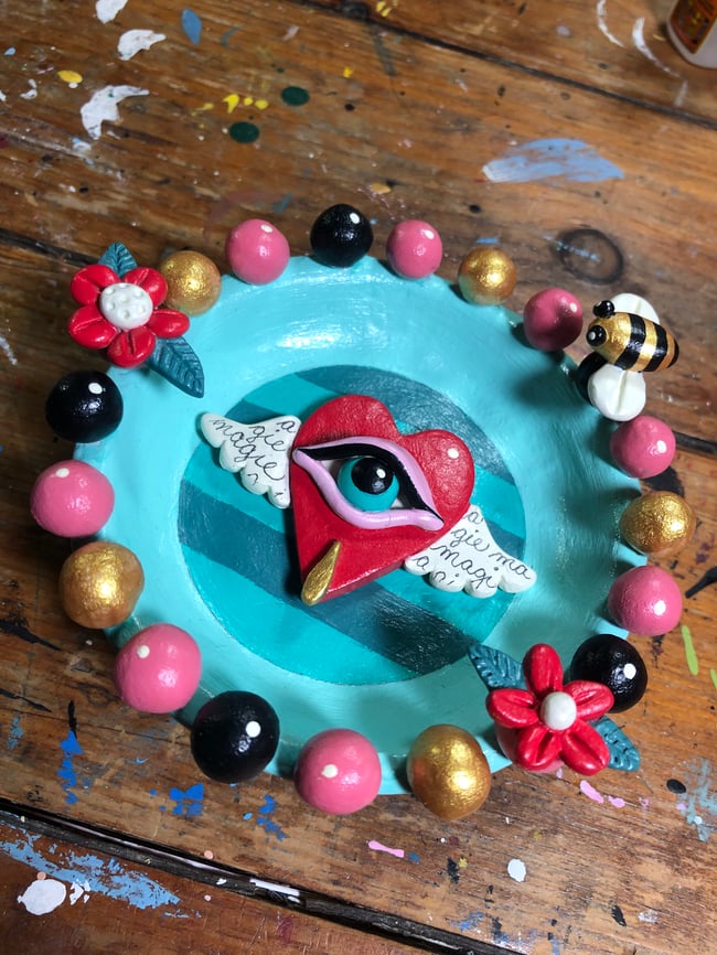 MAGICAL series - Little Bowl with Winged Heart with Eye and Bees