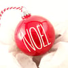 HANDCRAFTED GLASS BALL ORNAMENT 3" - NOEL Red w/ White Vinyl