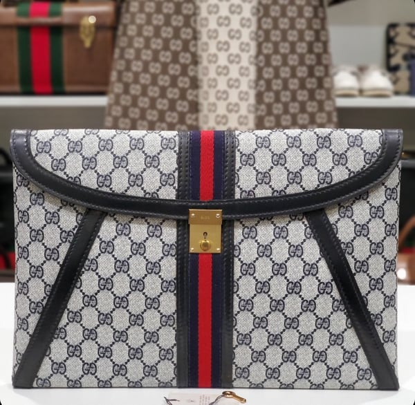Image of Vtg. Gucci Navy Blue Envelope Briefcase 