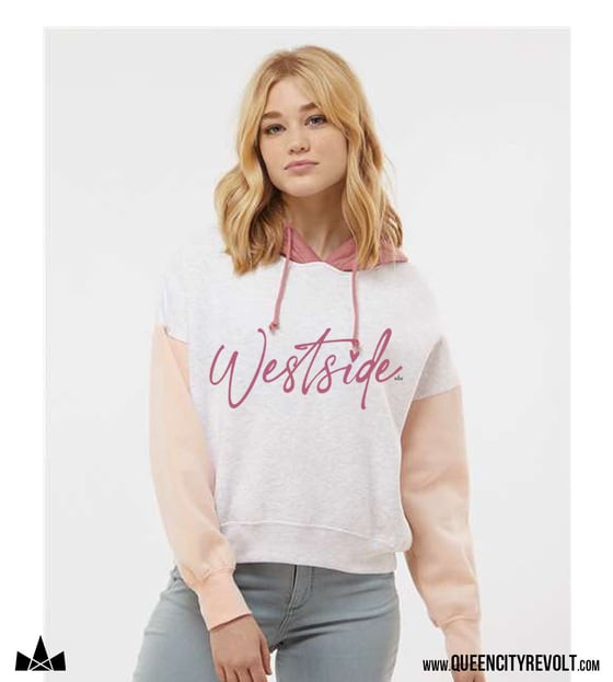 Image of Westside Cropped Hoodie, White /Peach/Pink