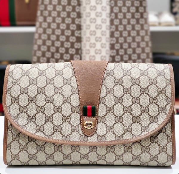 Image of Vtg. Gucci Brown Monogram Clutch Bag