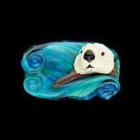 Image 1 of XXL. Wave Surfing Pacific Sea Otter #2 - Flamework Glass Sculpture Bead