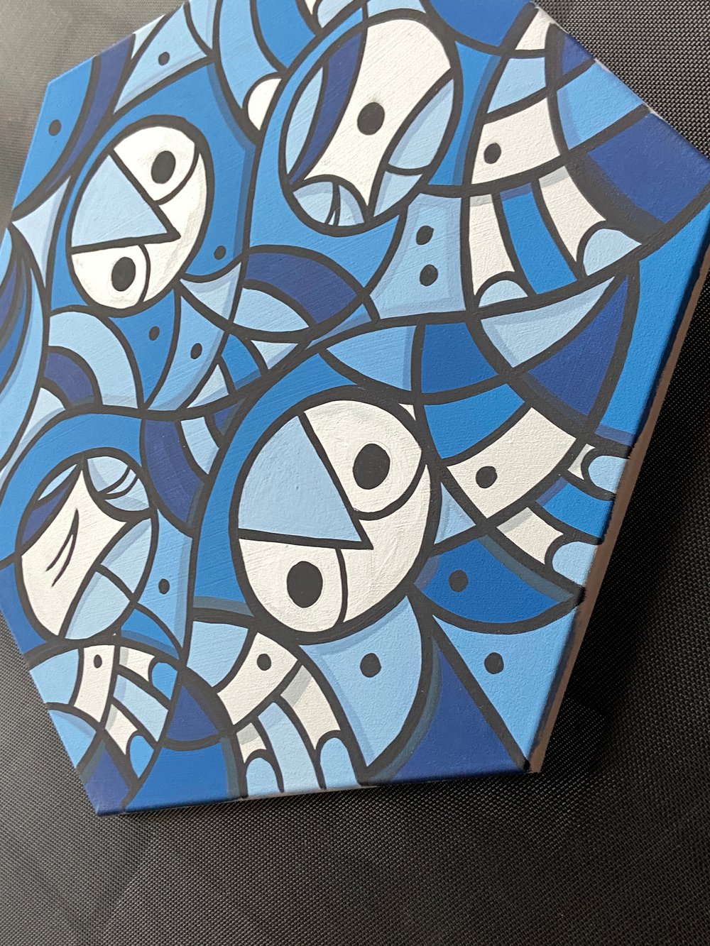 “The Shape of Things (Blue)” acrylic painting on Hexagon stretched canvas 