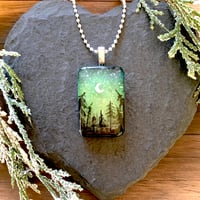 Image 2 of Winter Night Sky Forest Resin Pendant