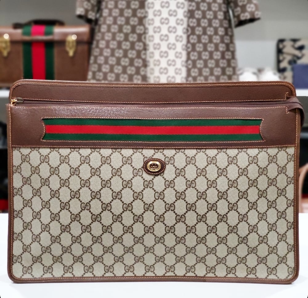 Image of Vtg Gucci Brown Monogram XL Portfolio Case