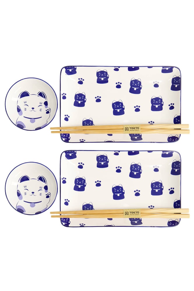 Image of Kawaii Blue Maneko Sushi Plate Giftset