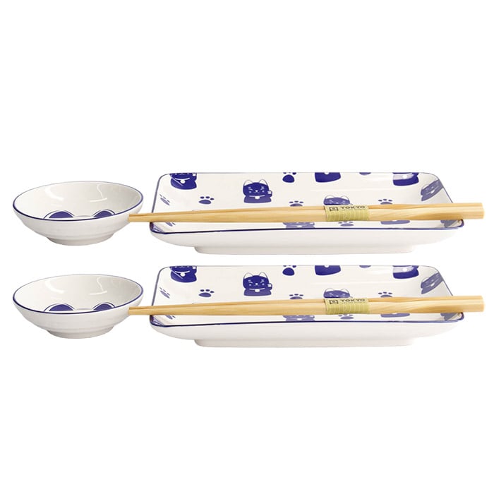 Image of Kawaii Blue Maneko Sushi Plate Giftset